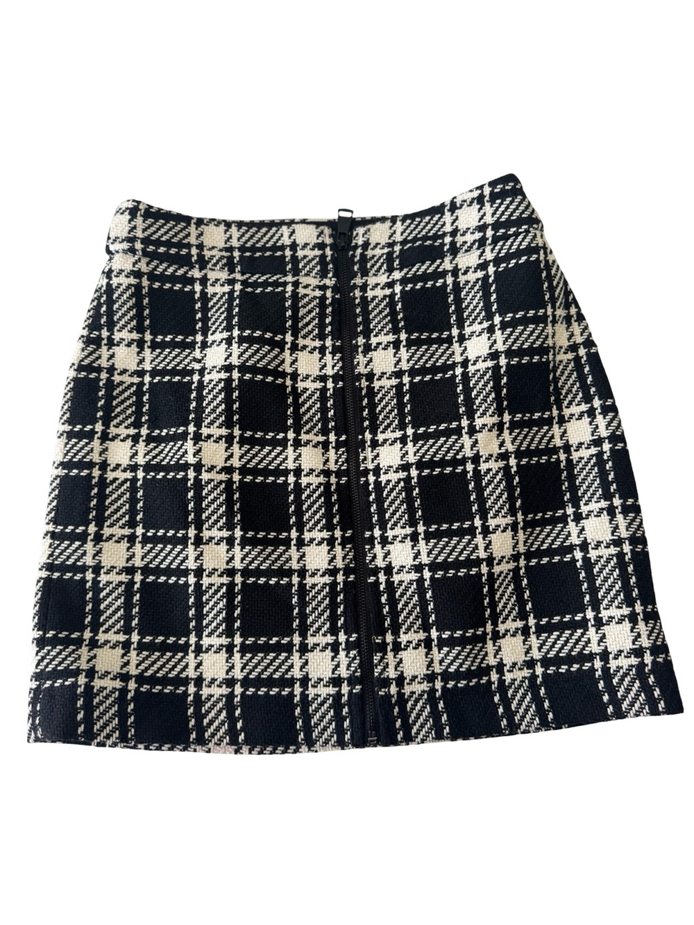 DKNY Jeans Black White Plaid Mini Skirt Wool Blend Back Zip Size 8